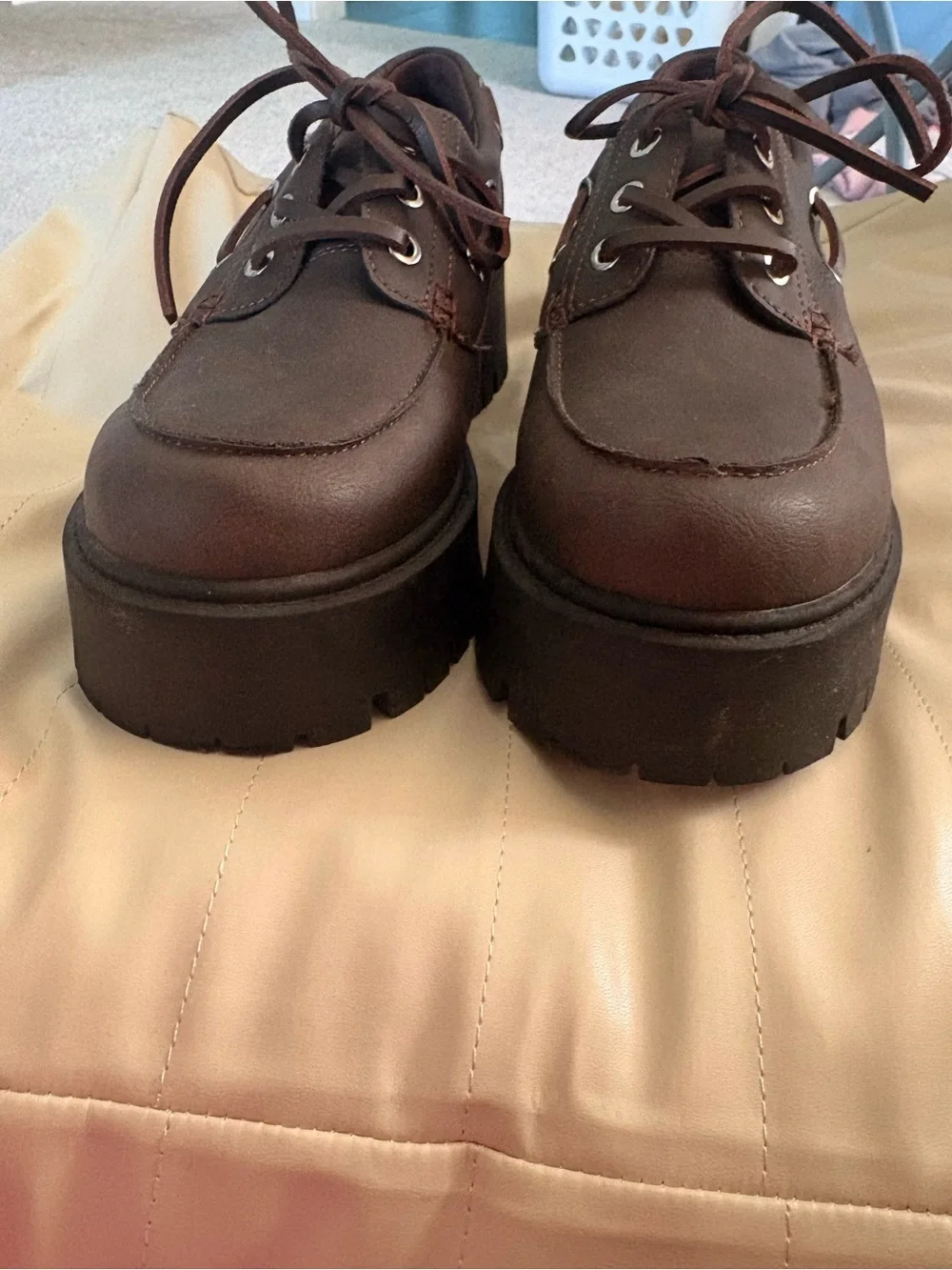 No Boundaries Brown Platform Lace-Up Shoes with Black Lug Soles